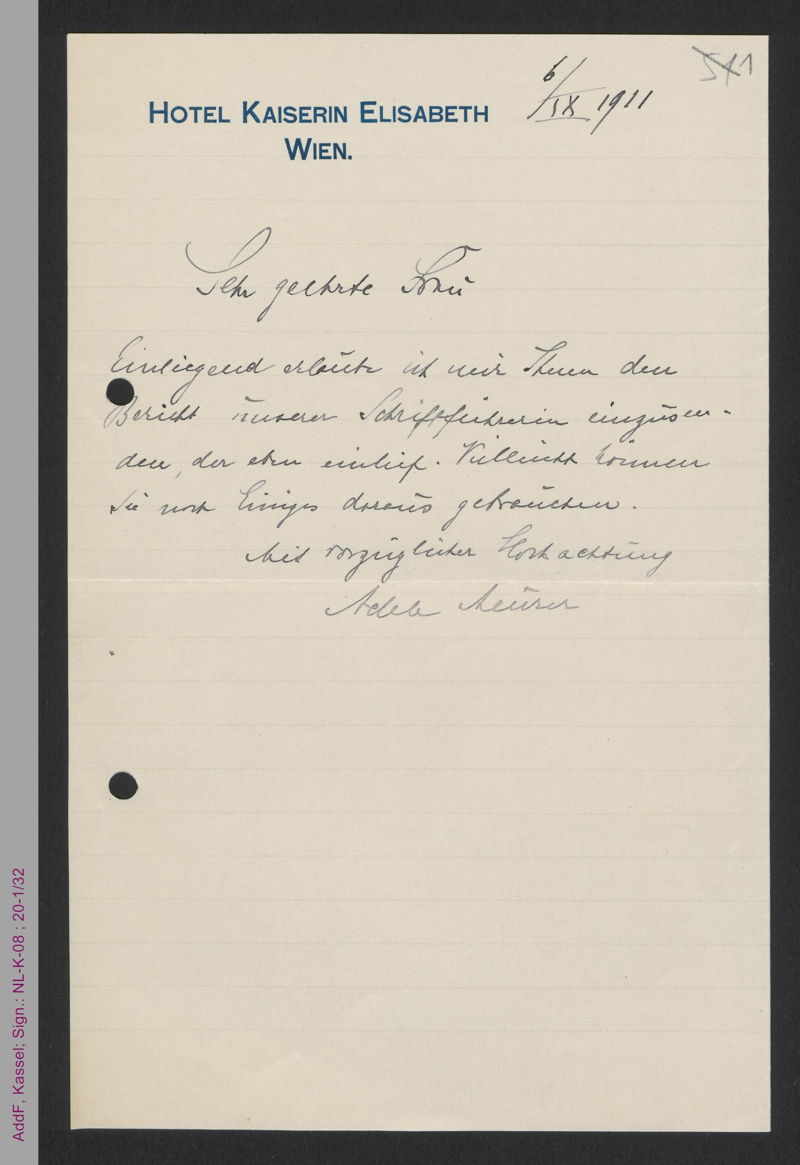 Brief von Adele Meurer an Antonie Traun