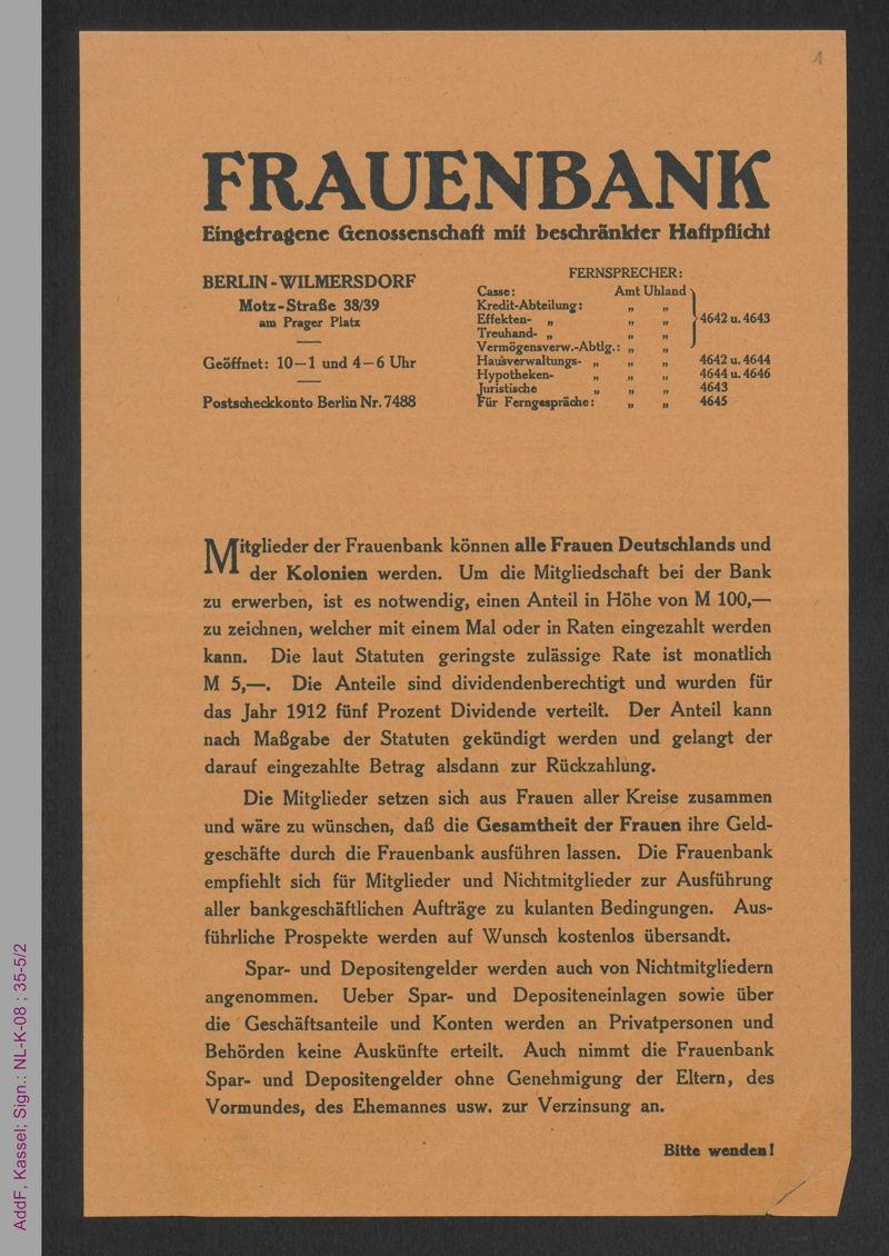Infoblatt Frauenbank