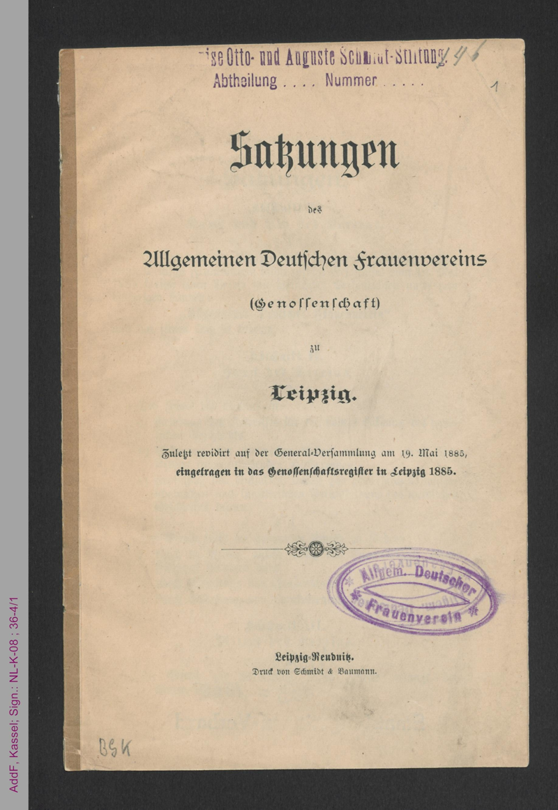 Satzungen des Allgemeinen Deutschen Frauenvereins - Genossenschaft - Leipzig