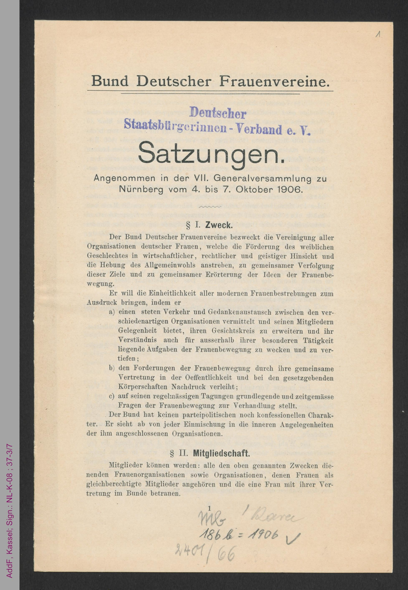 Bund Deutscher Frauenvereine - Satzungen