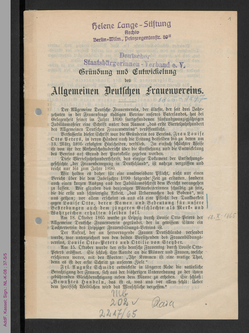 Gründung und Entwicklung des Allgemeinen Deutschen Frauenvereins