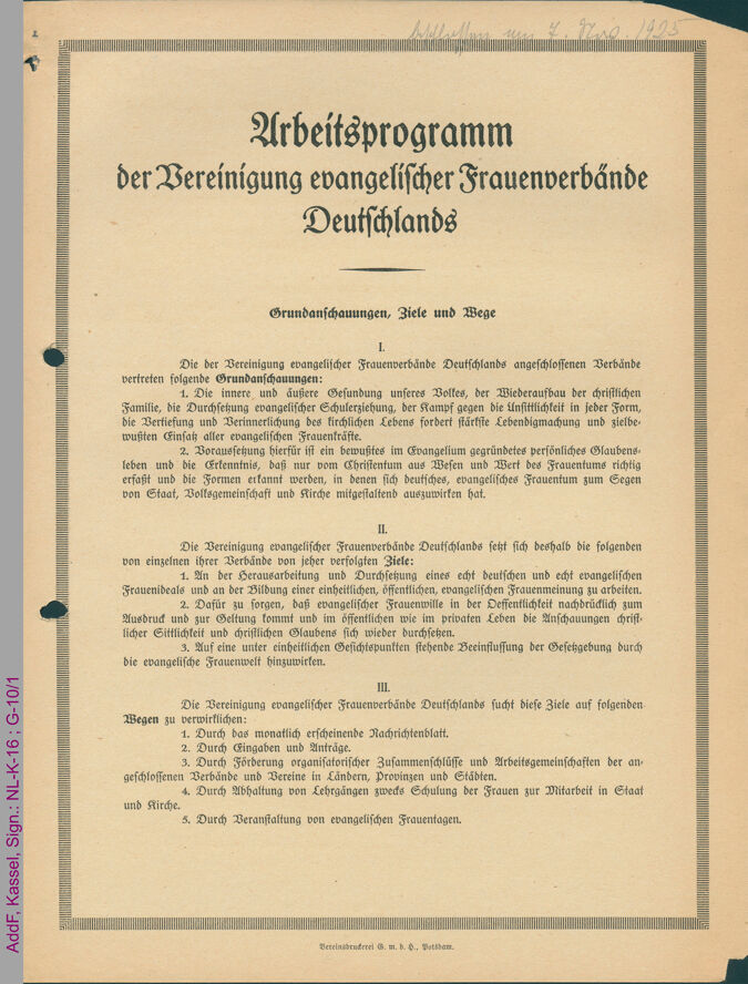 Arbeitsprogramm der VEFD / Seite 1