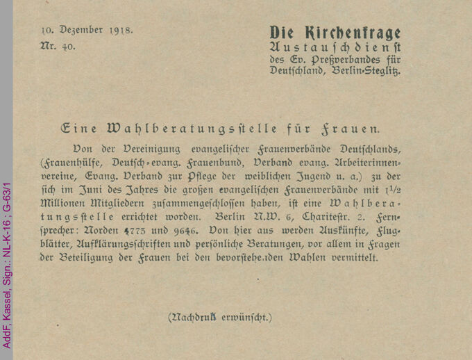 Wahlberatungsstelle für Frauen / Seite 1