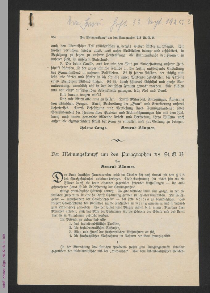 Sammlung: Frauenfrage 1926-1933. Vereine und Tagungen. / Seite 3