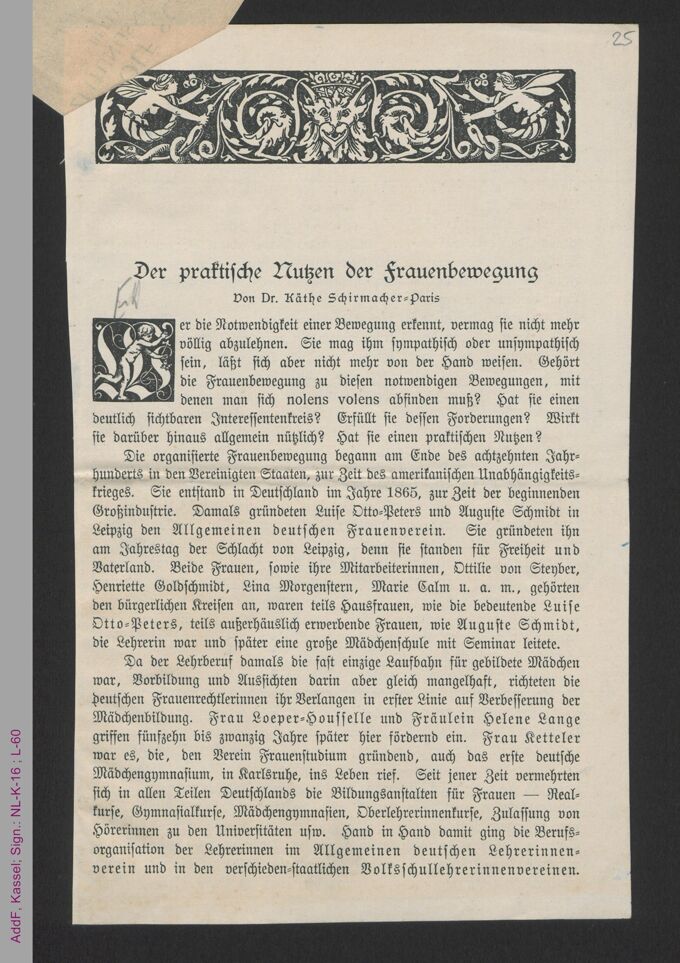 Sammlung: Frauenfrage u. Frauenbewegung Vorkriegszeit / Seite 26