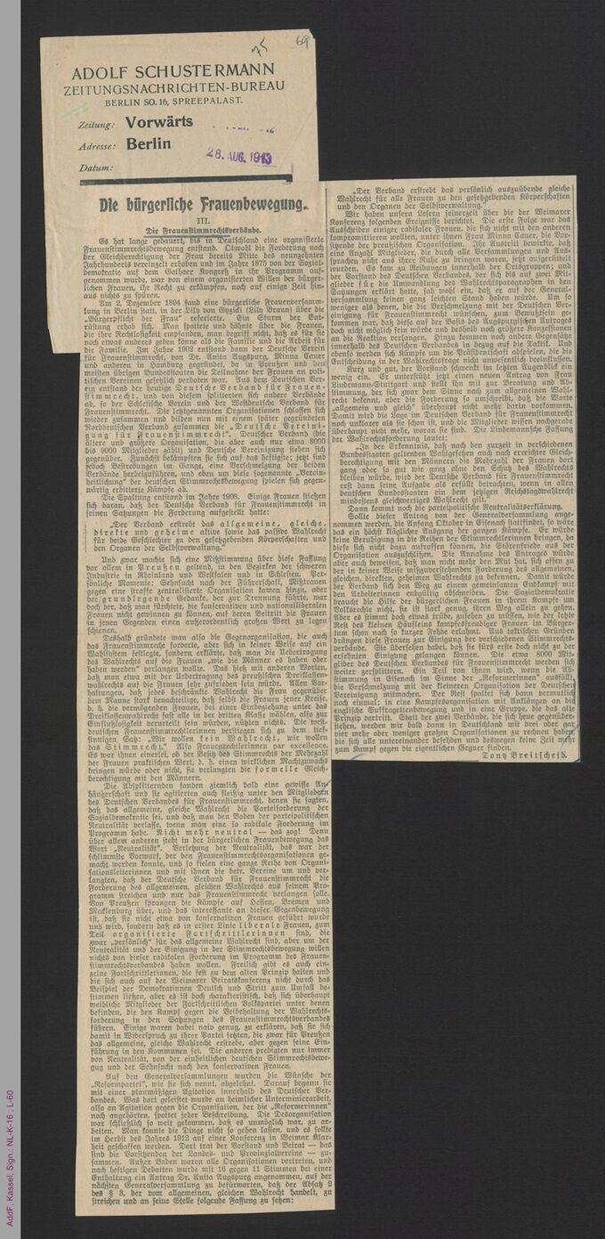 Sammlung: Frauenfrage u. Frauenbewegung Vorkriegszeit / Seite 72