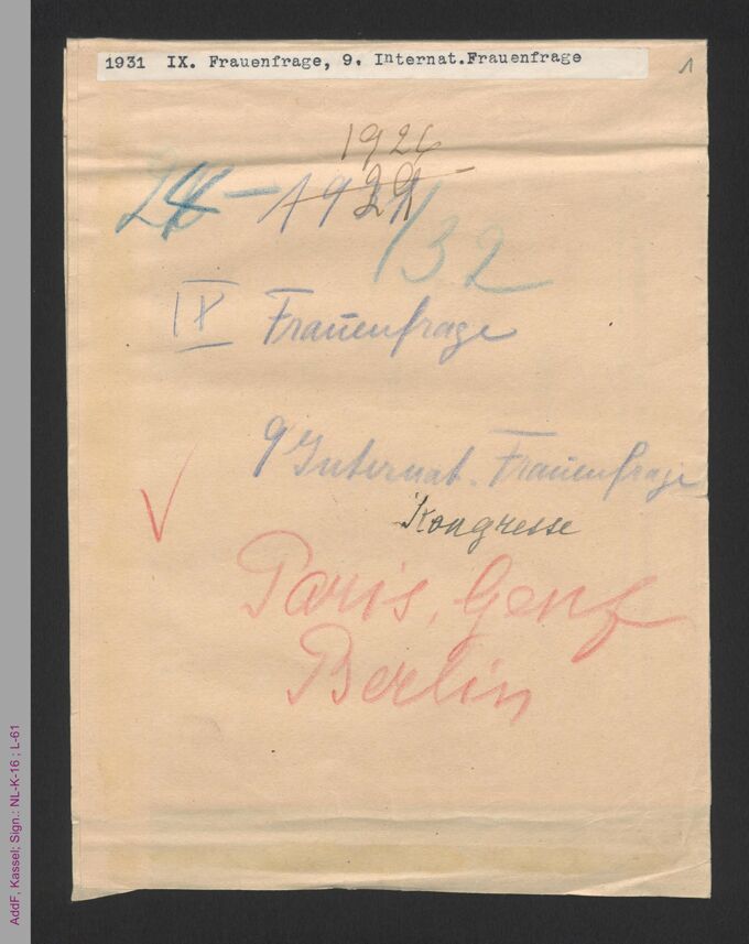 Sammlung: Frauenfrage. Internationale Frauenfrage. Kongresse / Seite 1