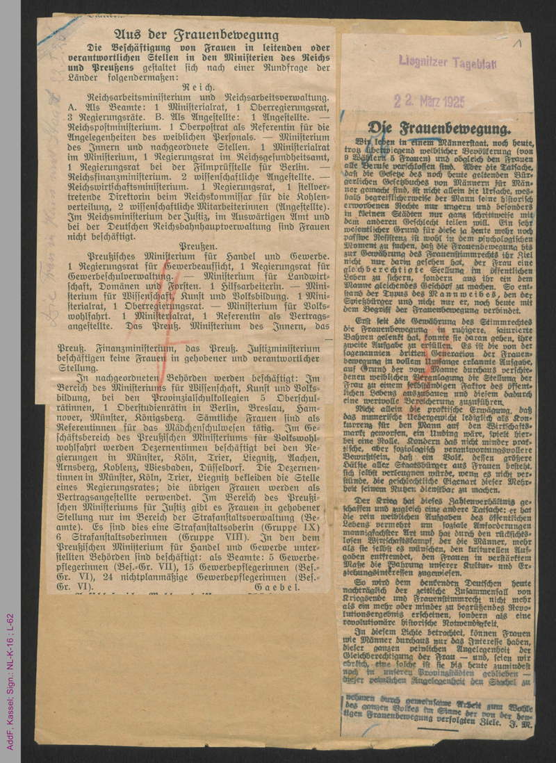 Sammlung: Frauenfrage. Allgemeines. 1926-1932