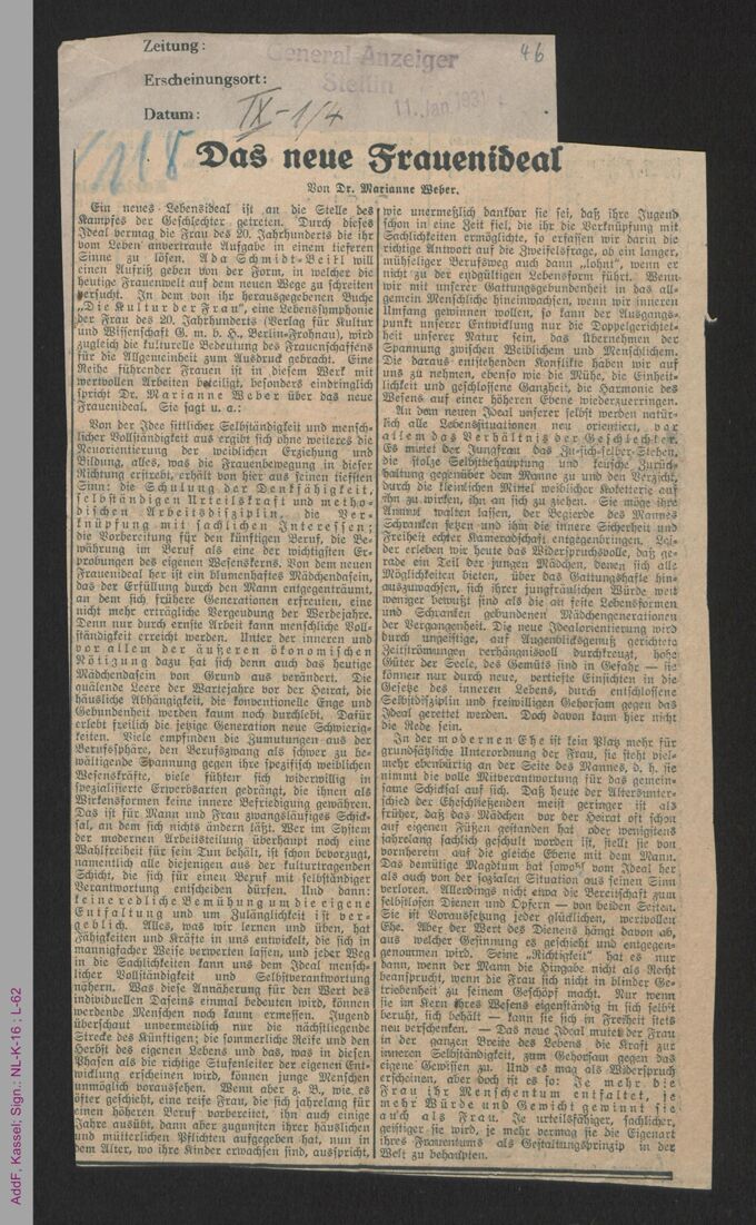 Sammlung: Frauenfrage. Allgemeines. 1926-1932 / Seite 47