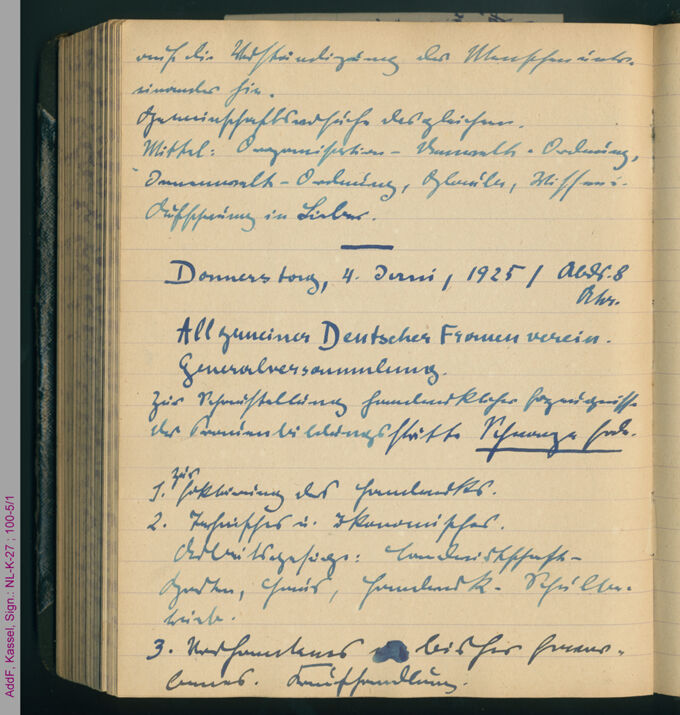 Vortrag Allgemeiner Deutscher Frauenverein 1925 / Seite 1