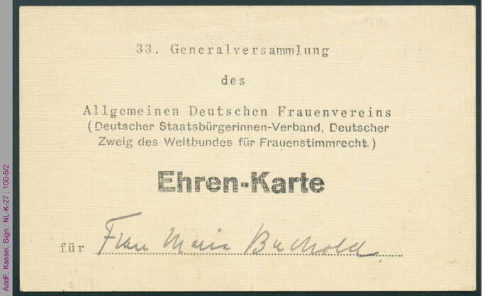 Ehrenkarte für Marie Buchhold / Seite 1