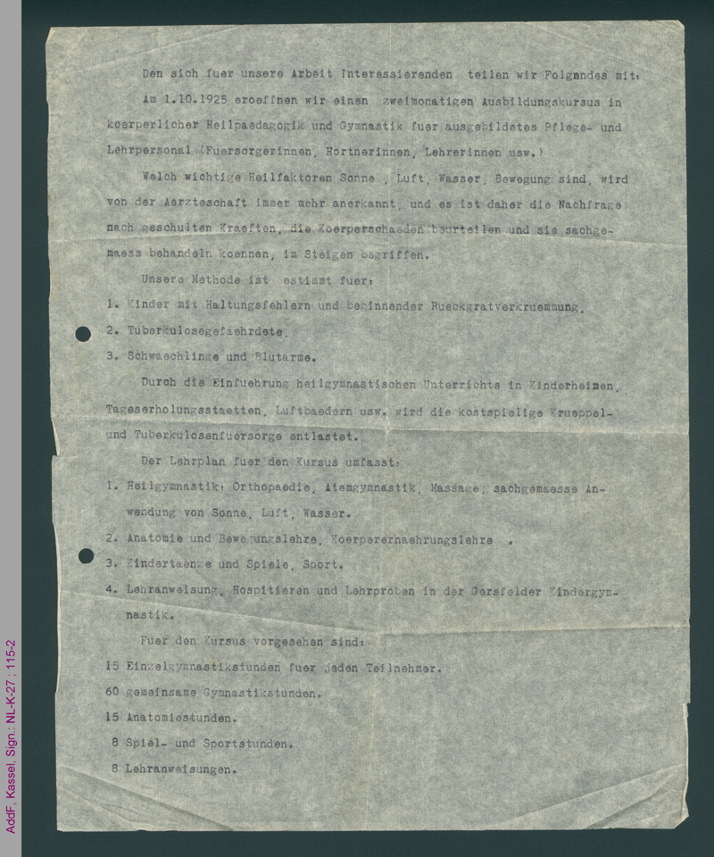 Ankündigung Ausbildungskursus 1925