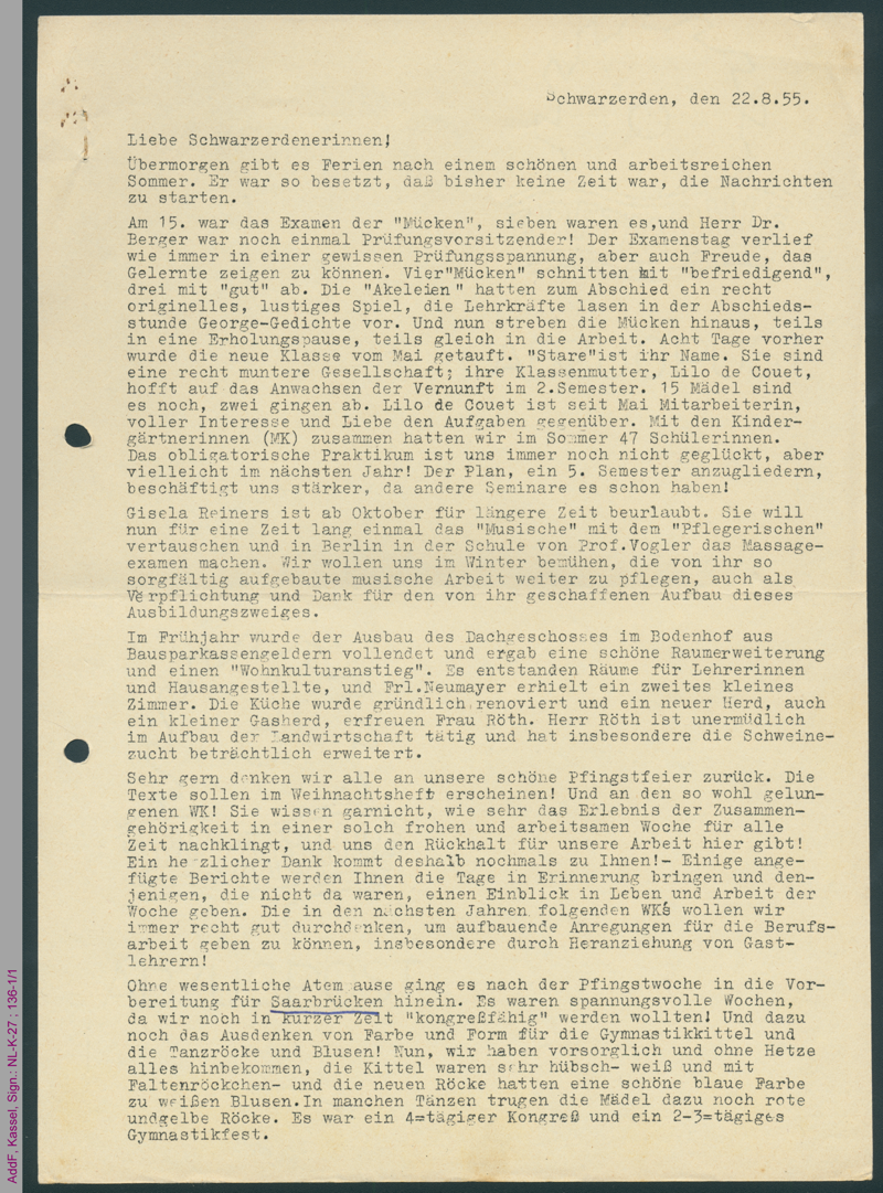 Vorwort der Bundesmitteilungen August 1955