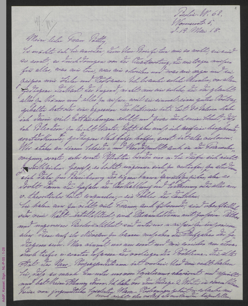 Brief von Minna Cauer an Betty Binder-Asch
