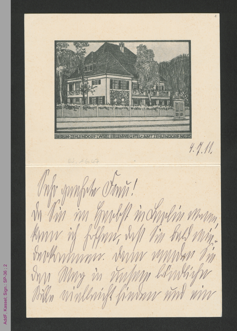 Briefkarte von Lily Braun an unbekannt, hs.