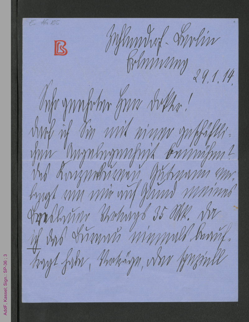 Brief von Lily Braun an unbekannt, hs.
