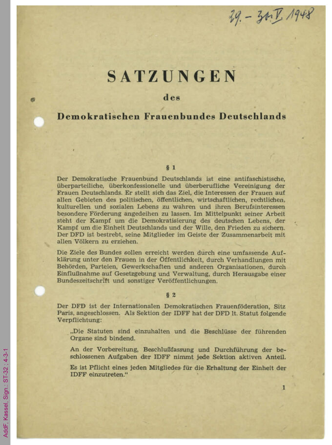 Satzung DFD 1948 / Seite 1