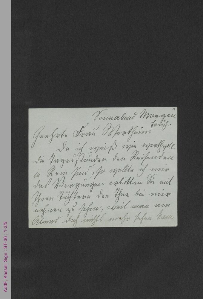 Briefkarte von Malwida von Meysenbug an Signora Wertheim, hs. / Seite 1