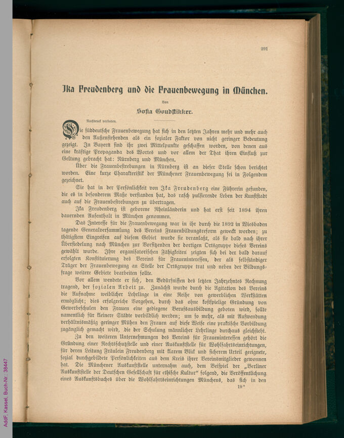 Sophia Goudstikker, Ika Freudenberg und die Frauenbewegung in München / Seite 1