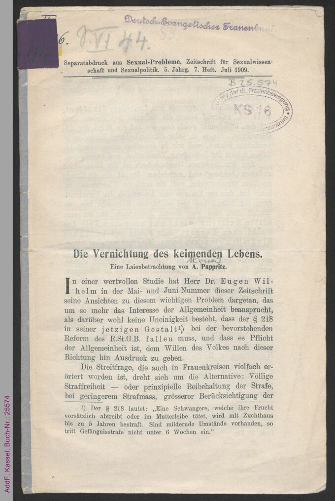 Die Vernichtung des keimenden Lebens : Eine Laienbetrachtung / Seite 1