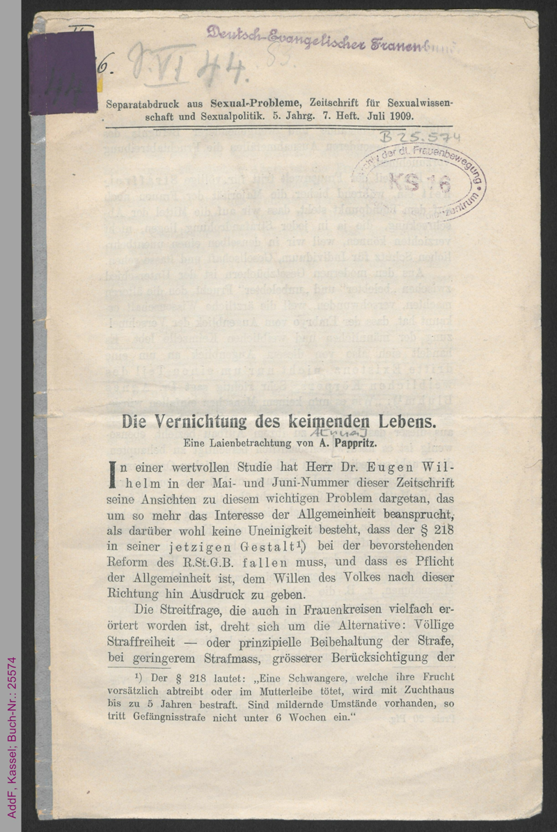 Die Vernichtung des keimenden Lebens : Eine Laienbetrachtung