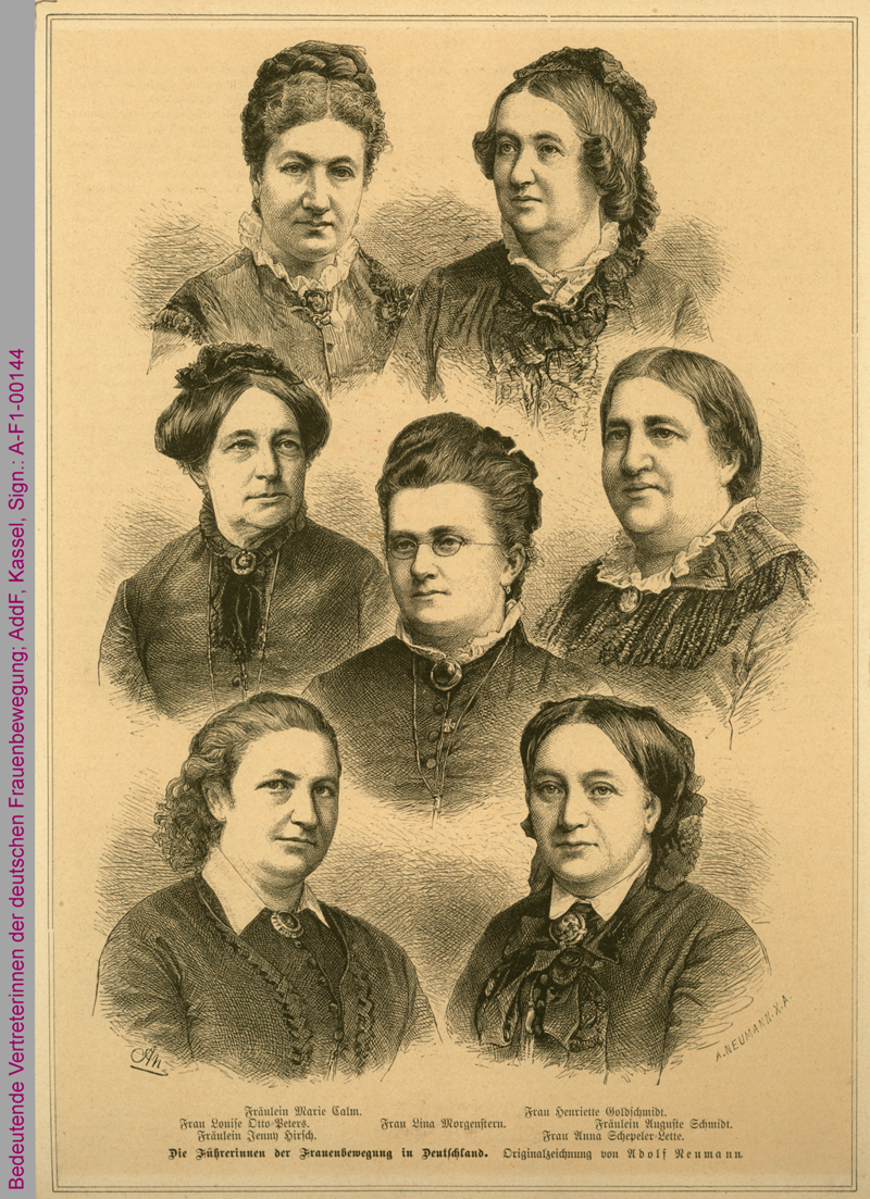 Bedeutende Vertreterinnen der deutschen Frauenbewegung, u. a. Louise Otto-Peters