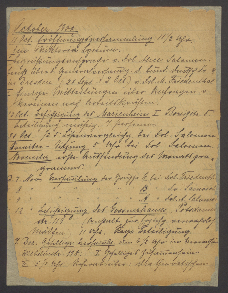 Programme der Mädchen- und Frauengruppen für Soziale Hilfsarbeit (1900-1909)