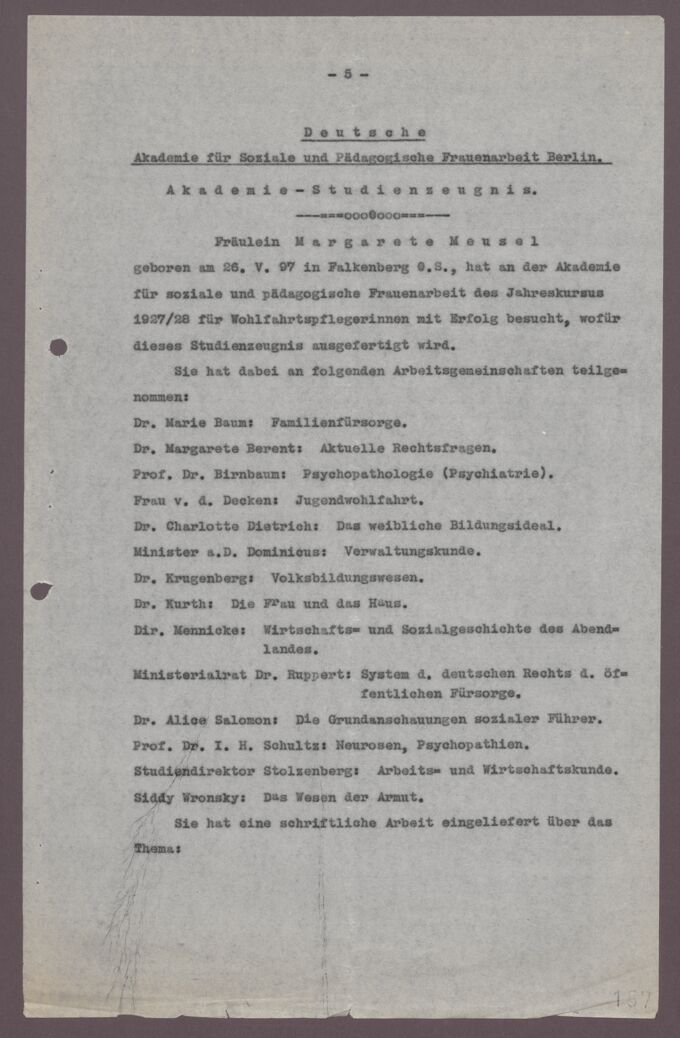 Vollstudium I 1927/28: Schülerinnenakten I-P