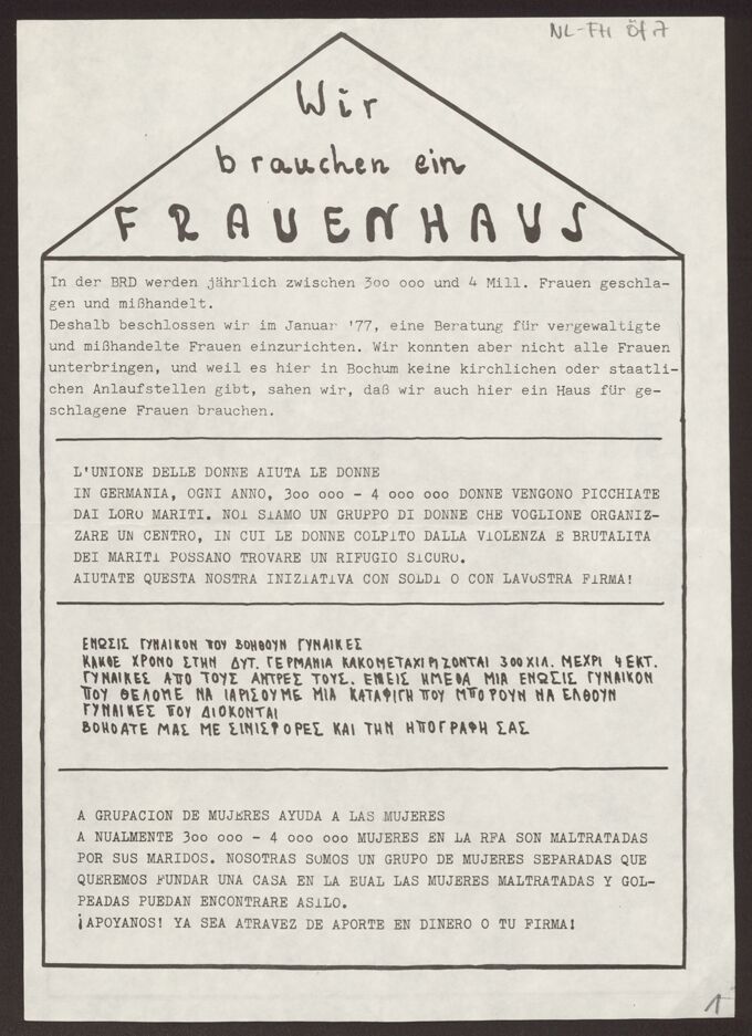 Wir brauchen ein FRAUENHAUS