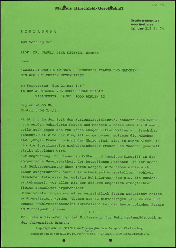 (Zwangs) - Sterilisation behinderter Frauen und Mädchen. Ein Weg zur freien Sexualität? / Seite 1