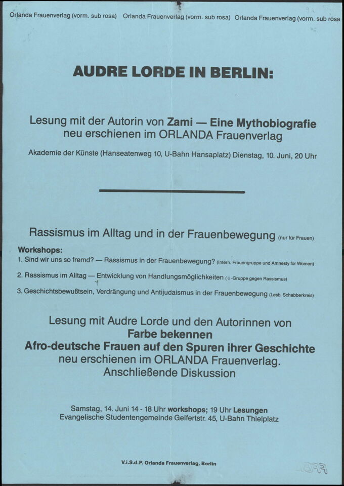 Audre Lorde in Berlin / Seite 1