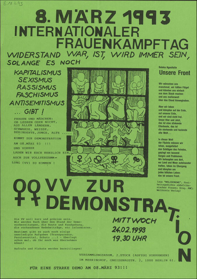 8. März 1993 - Internationaler Frauenkampftag / Seite 1
