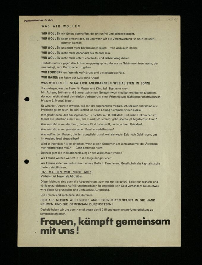 Flugblatt Demonstrationsaufruf / Seite 1