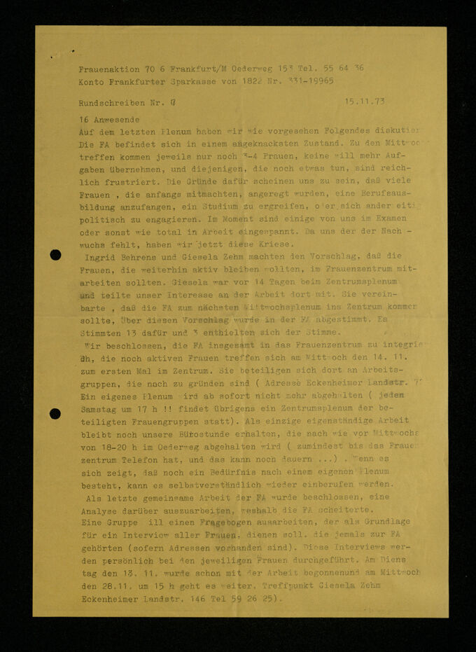 Rundschreiben Nr. 7 vom 15. November 1973 / Seite 1
