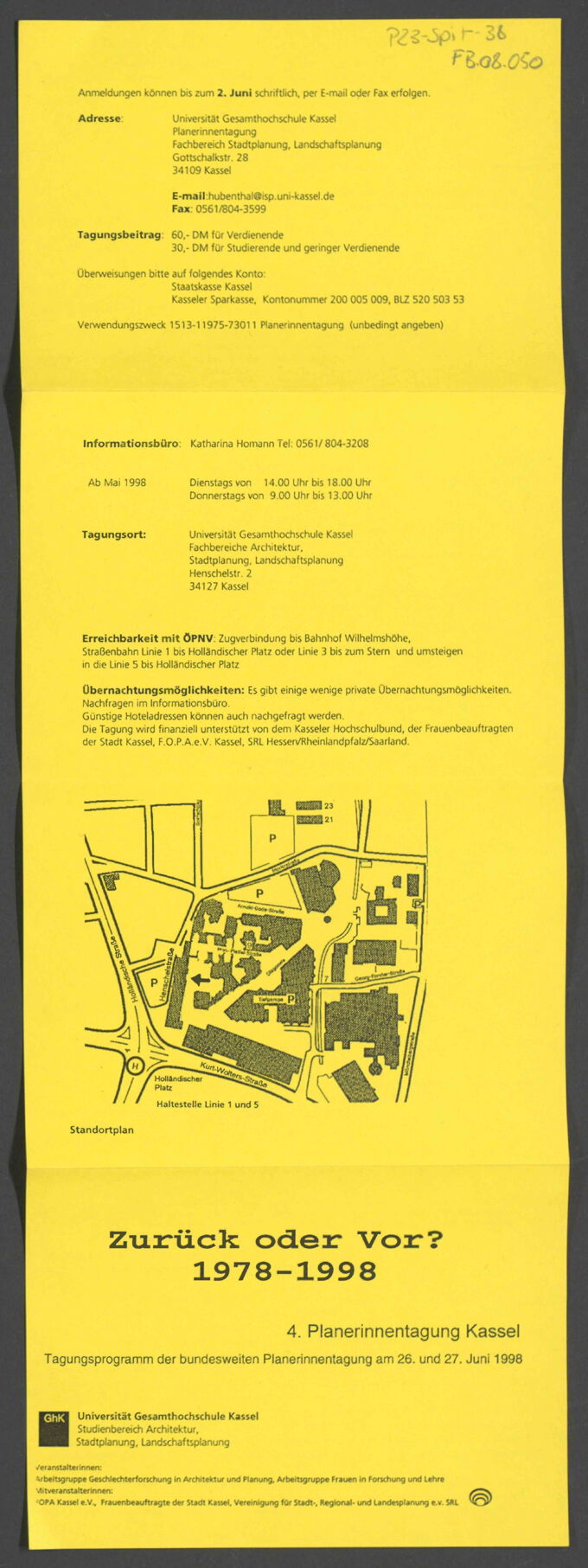 Zurück oder vor? : 1978 - 1998 ; 4. Planerinnentagung Kassel ; Tagungsprogramm der bundesweiten Planerinnentagung am 26. und 27. Juni 1998 / Seite 1