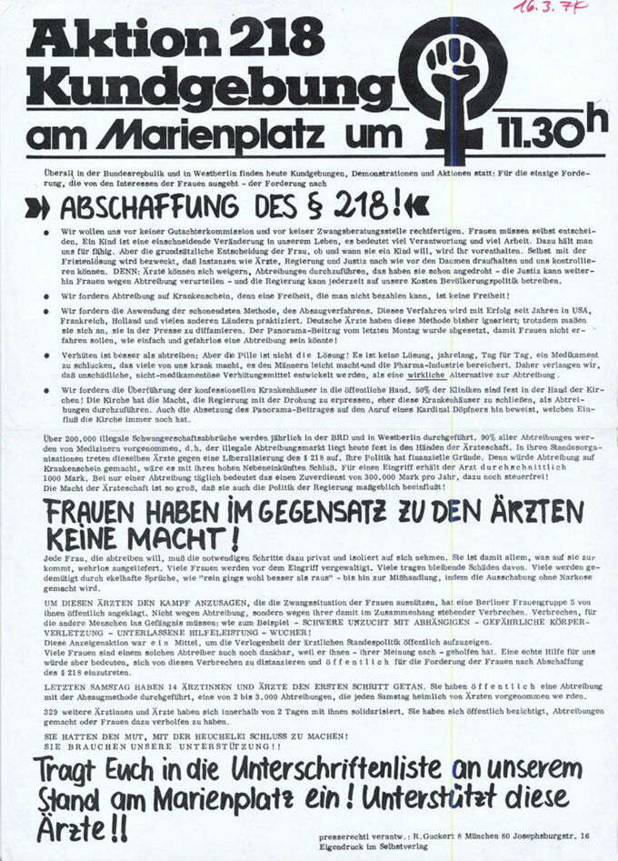 Aktion 218 Kundgebung am Marienplatz um 11.30h / Seite 1