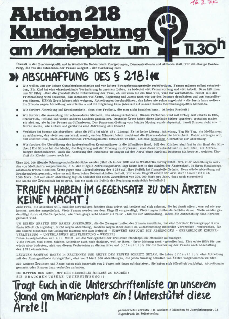 Aktion 218 Kundgebung am Marienplatz um 11.30h