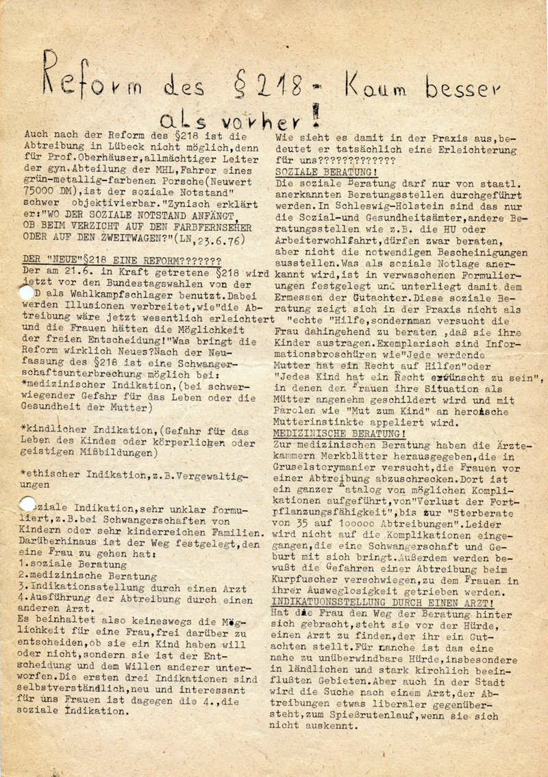 Reform des §218 - Kaum besser als vorher!