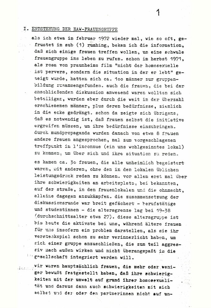 Entstehung der HAW-Frauengruppe / Seite 1
