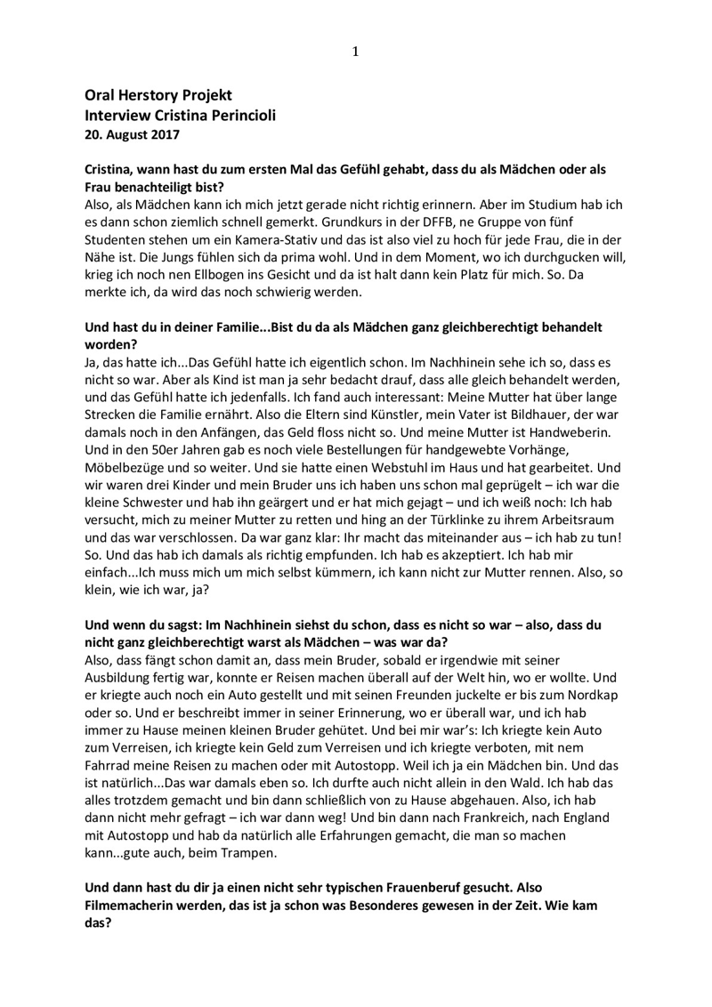 Transkript zum Video-Interview mit Cristina Perincioli (Oral Herstory-Projekt)