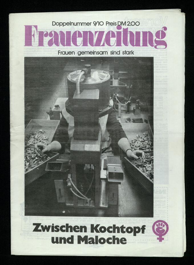 Frauenzeitung : Frauen gemeinsam sind stark ; zwischen Kochtopf und Maloche (1976)9/10 / Seite 1