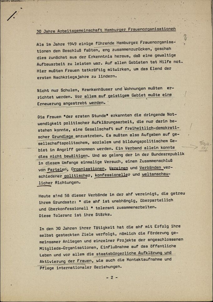 30 Jahre Arbeitsgemeinschaft Hamburger Frauenorganisationen