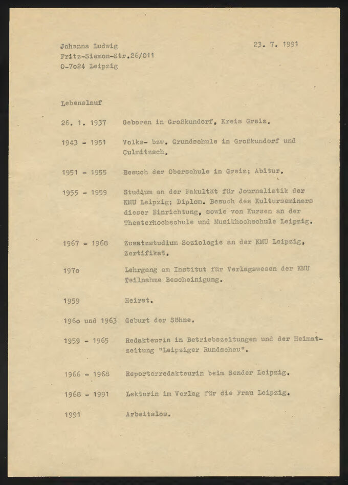 Lebenslauf / Seite 1