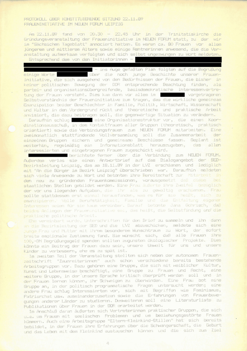 Protokoll über konstituierende Sitzung 22.11.89 : Fraueninitiative im Neuen Forum