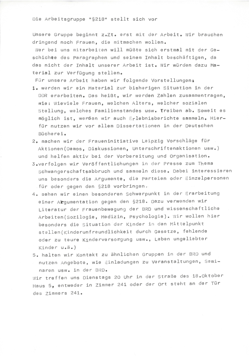 Die Arbeitsgruppe "§218" stellt sich vor
