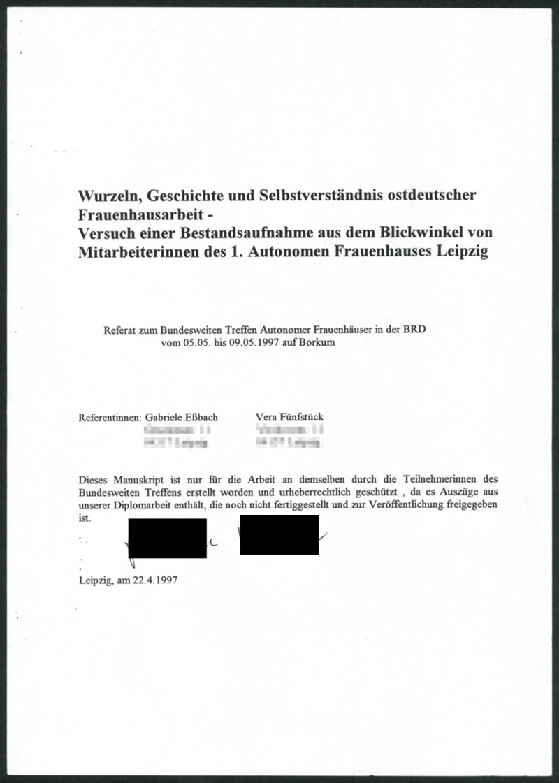 [Patriarchale Gewalt] : [Frauenschutzeinrichtungen Treffen bundesweit]
