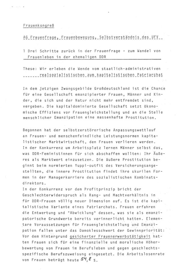 AG Frauenfrage, Frauenbewegung, Selbstverständnis des UFV