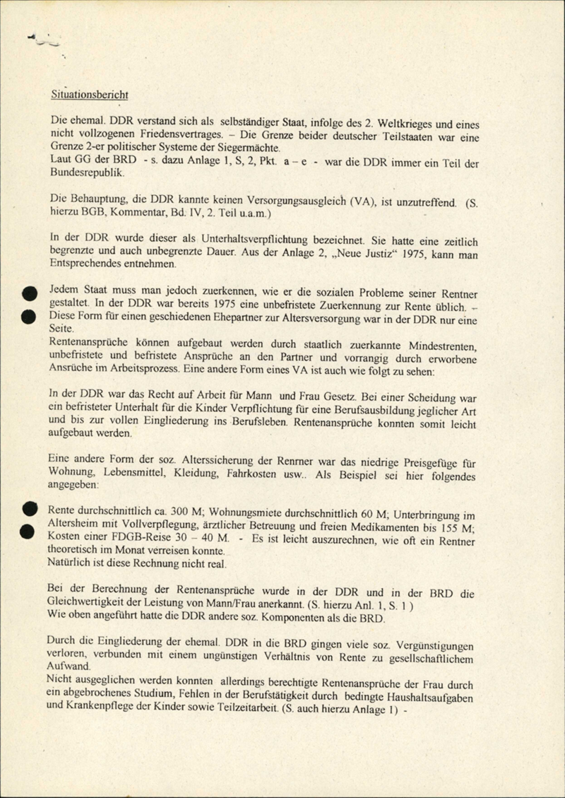 Verein der in der DDR geschiedenen Frauen e.V. : Politischer Aktivismus: Informationsmaterialien