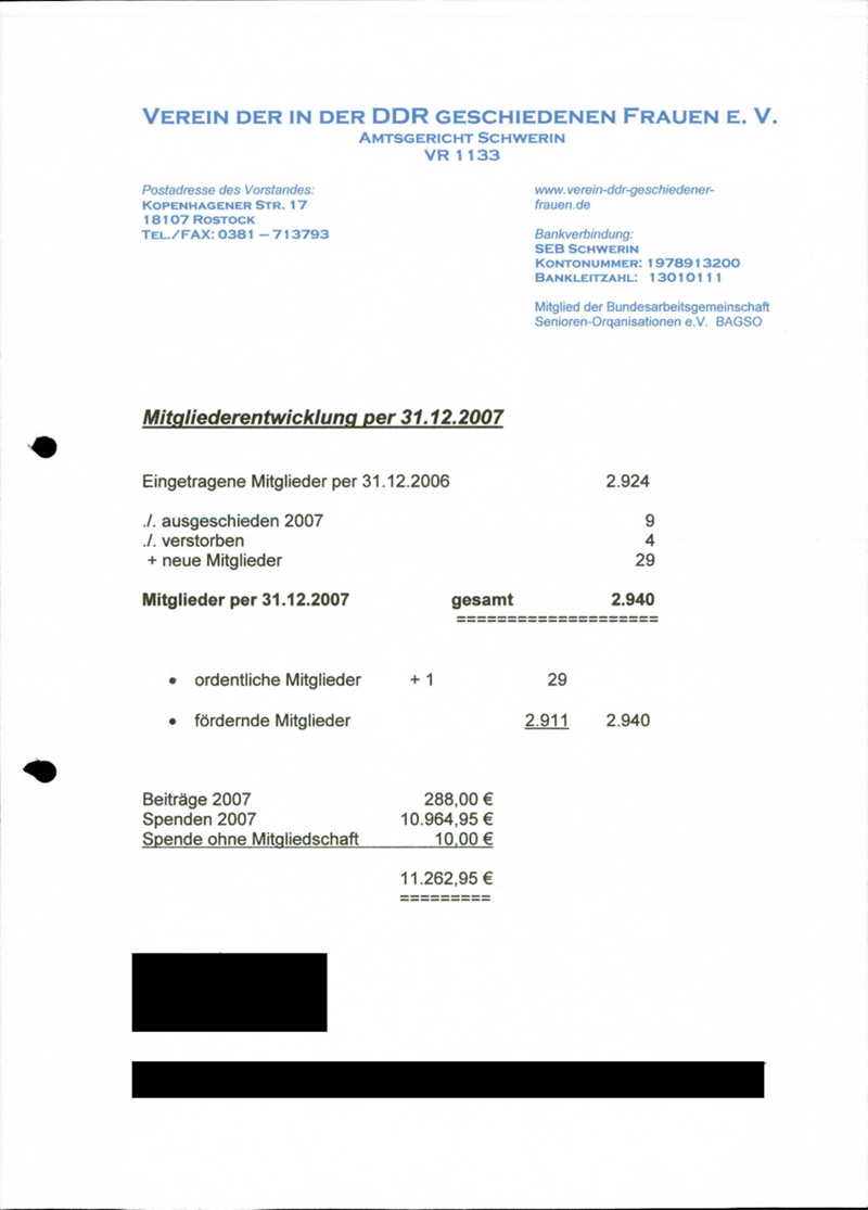 Verein der in der DDR geschiedenen Frauen e.V. : Politischer Aktivismus: Informationsmaterialien
