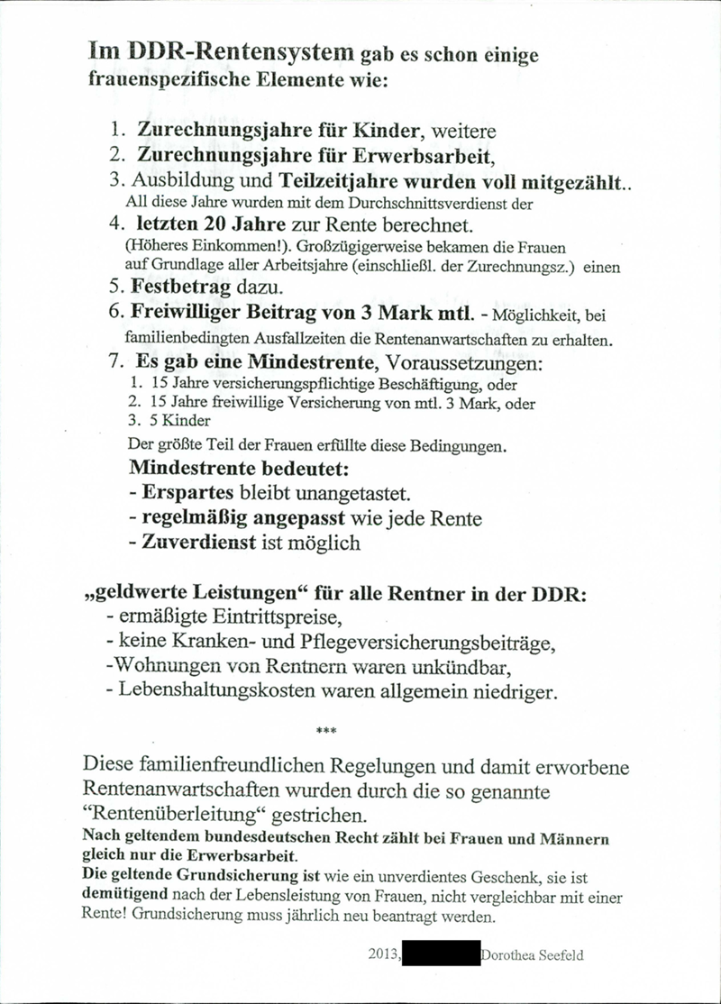 Verein der in der DDR geschiedenen Frauen e.V. : Politischer Aktivismus: Informationsmaterialien